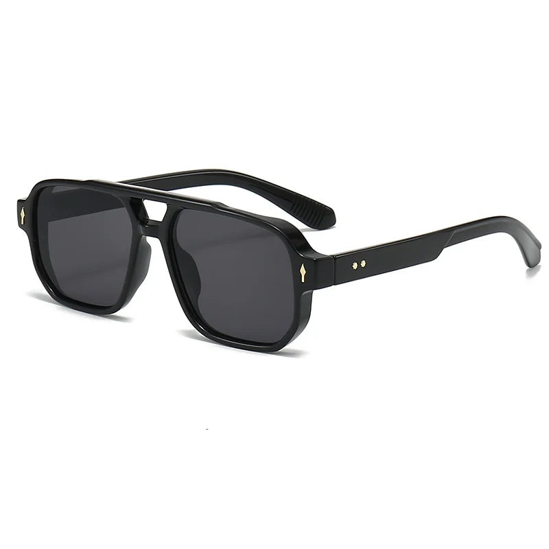 New Retro Double Bridge Square Sunglasses For Women Men Fashion Luxury Design Rivets Sun Glasses Trending Shades UV400 Eyeglasse