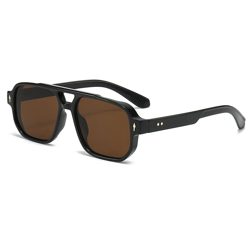 New Retro Double Bridge Square Sunglasses For Women Men Fashion Luxury Design Rivets Sun Glasses Trending Shades UV400 Eyeglasse
